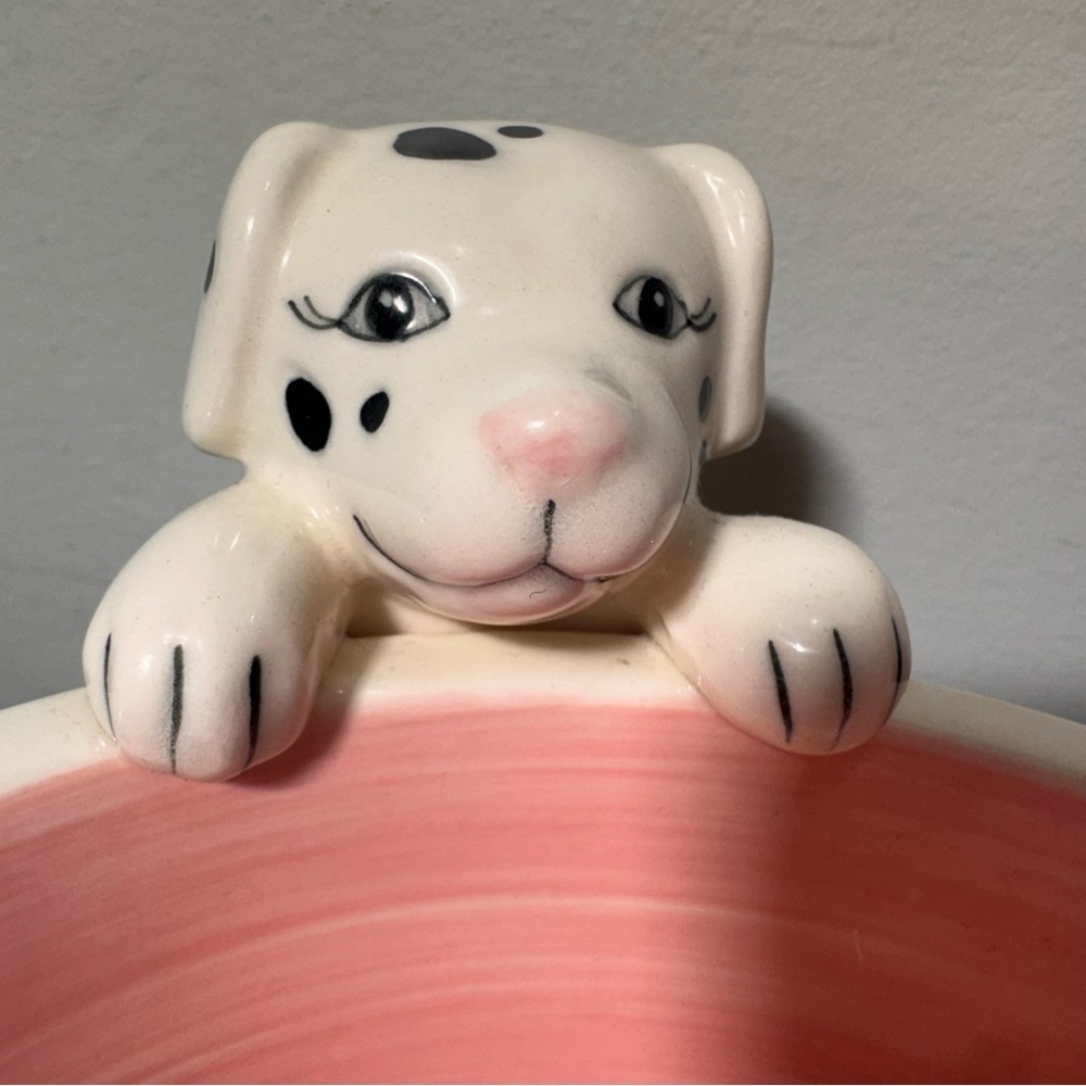 Ceramic Pink Pet Feeding Water Bowl Dalmatian - Picture 4 of 11